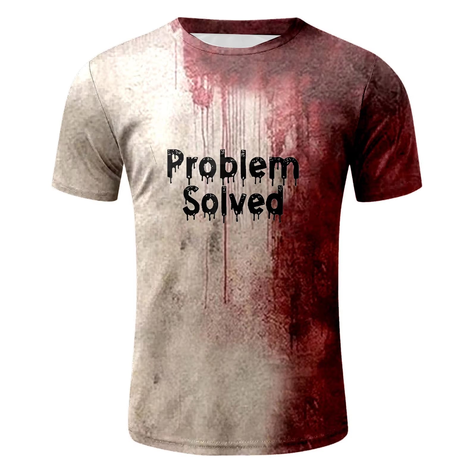 Problem Solved Bloody Fonts T-Shirt Male 2024 Halloween Print Tops Short Sleeve round Neck Distressed T Shirt Holiday Party Top