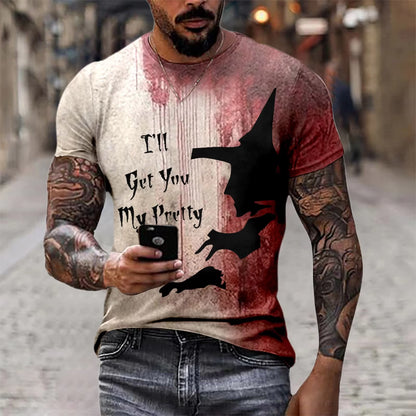 Problem Solved Bloody Fonts T-Shirt Male 2024 Halloween Print Tops Short Sleeve round Neck Distressed T Shirt Holiday Party Top